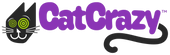 Full color secondary logo of 'CatCrazy' with a stylized black cat face and purple text on a white background.